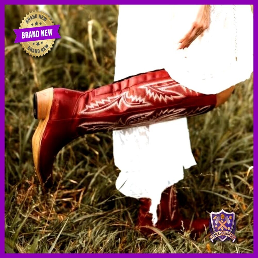 Knee High Cowboy Boots Adjustable Lace Up Embroidered Chunky Heel Western Boots - Picture 3 of 7